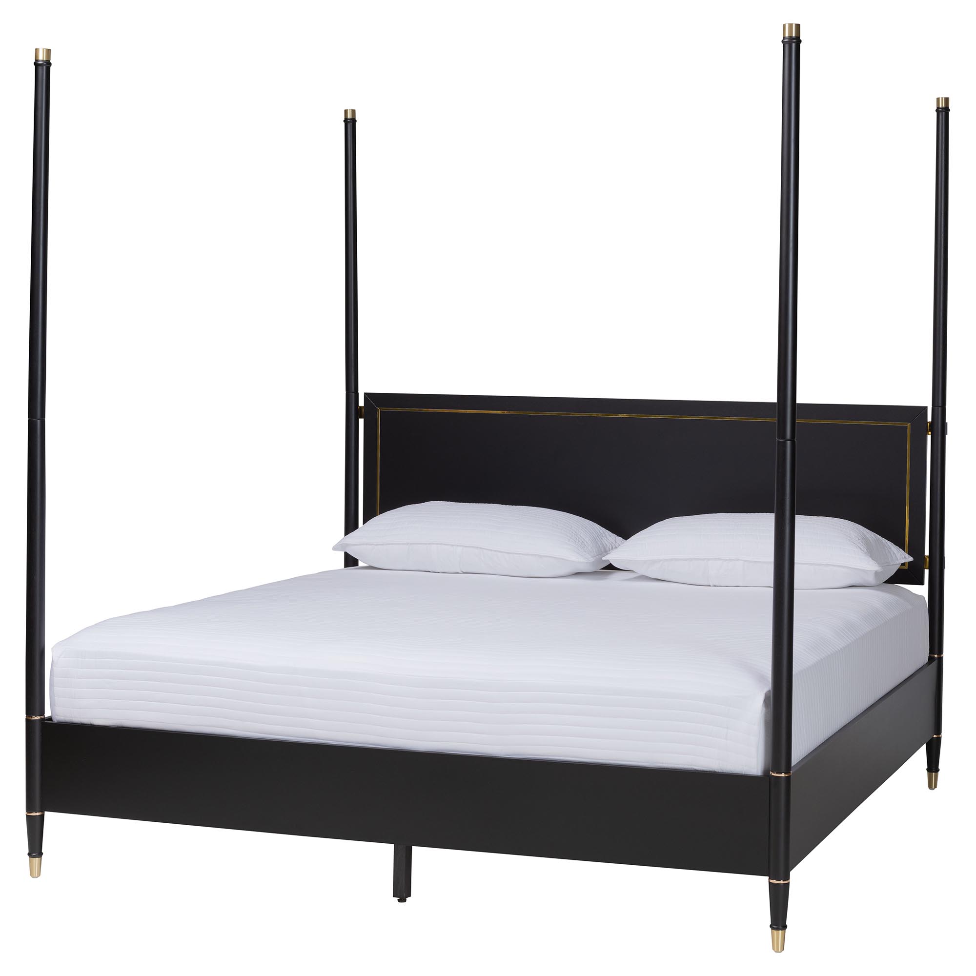 Baxton Studio Tamra Four-Poster Platform Bed - Black Wood Bed Frame with Metallic Trim and Capped Legs, Modern Transitional Bedroom Furniture, King Affordable modern furniture in Chicago, classic bedroom furniture, modern king size, cheap king size